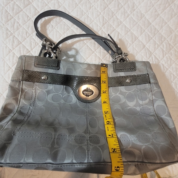 Coach Penelope Grey Signature Logo Carryall Canvas Bag with Embossed Snakeskin - Picture 12 of 14